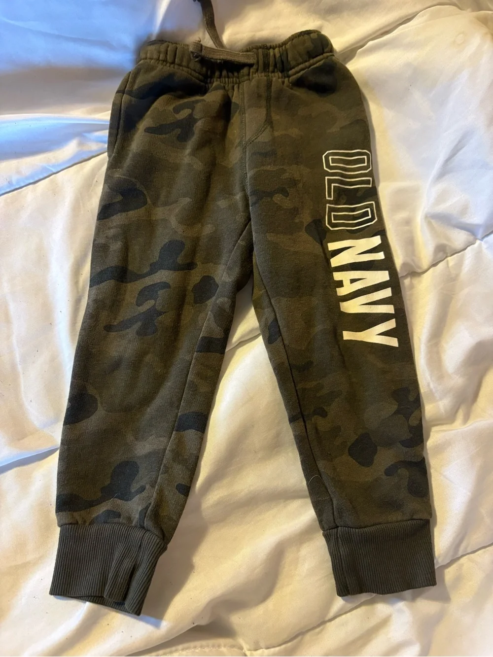 Old Navy Kids Olive Camo Joggers with White Logo